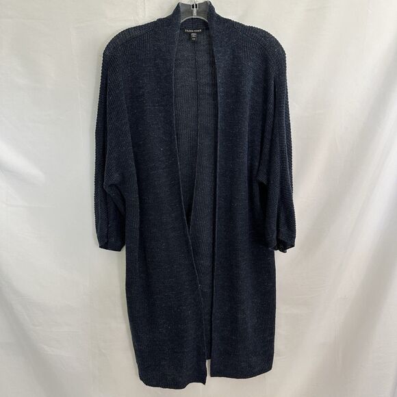 EILEEN FISHER 100% ORGANIC LINEN Knit 3/4 Sleeve Open Cardigan Size MEDIUM - Picture 1 of 6